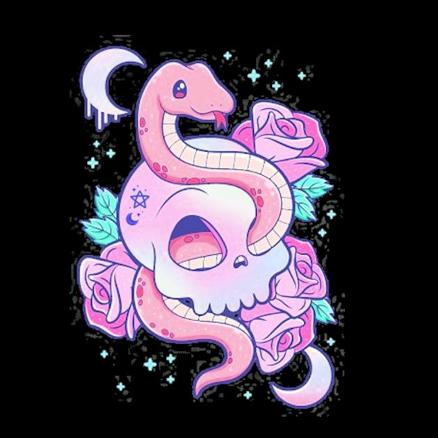 KawaiI pastel goth cute creepy skull serpent snake roses preview